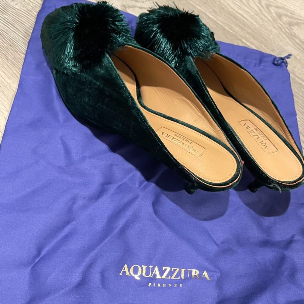 Aquazzura kitten heels with feather pompoms, brand new, size 36